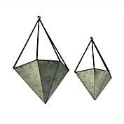 Gerson Galvanized Metal Diamond Shaped Angular Hanging Planters Set of 2