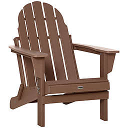 Outsunny Folding Adirondack Chair, HDPE Outdoor All Weather Plastic Lounge Beach Chairs for Patio Deck and Lawn Furniture, Brown