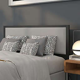 Flash Furniture Melbourne Metal Upholstered Queen Size Headboard in Light Gray Fabric