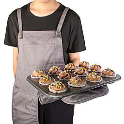 Grand Fusion Adjustable 31 Inch Apron with Oven Mitts Built In, Grey