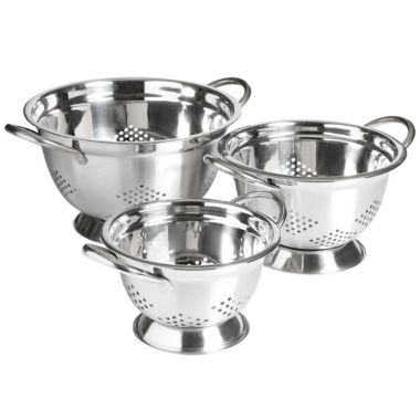Oster Metaline 3 Piece Stainless Steel Kitchen Colander Set in Silver. View a larger version of this product image.