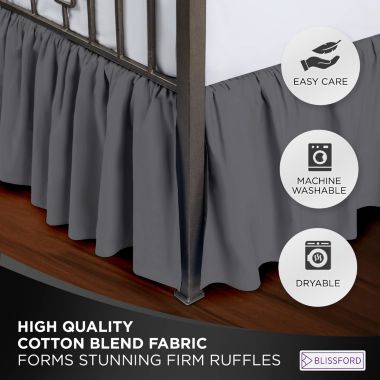 SHOPBEDDING Ruffled Bed Skirt with Split Corners - Queen, Dove Grey, 21 Inch Drop Cotton Blend Bedskirt (Available in 14 Colors) - Blissford. View a larger version of this product image.