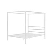 Slickblue Queen size Modern White Metal Canopy Bed - No Box-Springs Required