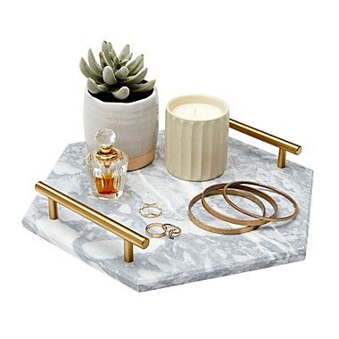 Juvale Hexagon Marble Tray with Gold Handles (11.8 x 10 x 0.4 in)