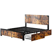 Idealhouse Lolita Vintage Queen Platform Bed with Headboard and 4 Drawers