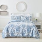 Alternate image 0 for Slickblue King size 3 Piece Bed-in-a-Bag Reversible Blue White Floral Cotton Quilt Set