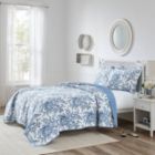 Alternate image 1 for Slickblue King size 3 Piece Bed-in-a-Bag Reversible Blue White Floral Cotton Quilt Set