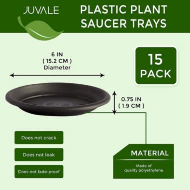 Juvale Plastic Plant Saucer Trays (6 in, Black, 15 Pack). View a larger version of this product image.