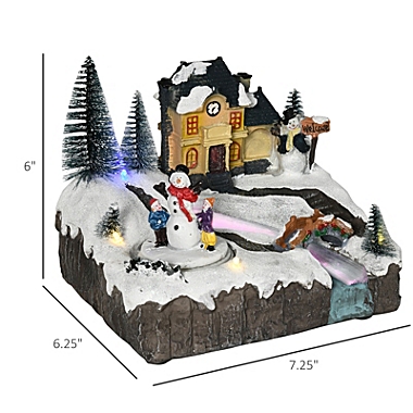 HOMCOM Animated Christmas Village Scene, Pre-Lit Musical Holiday Decoration  with LED Lights, Fiber Optic, Rotating Skating Pond and Snowman | Bed Bath  & Beyond
