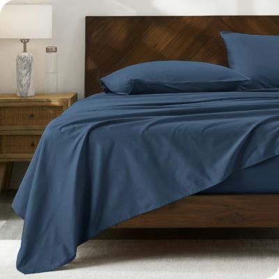 Adjustable Bed Base Split Head Flex Sheet Set 4Pcs 100% Cotton Navy Blue Solid 