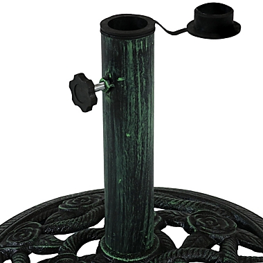 Sunnydaze Outdoor Heavy-Duty Cast Iron Decorative Rose Blossom Design Patio Yard Round Umbrella Base Stand - 16" - Green. View a larger version of this product image.