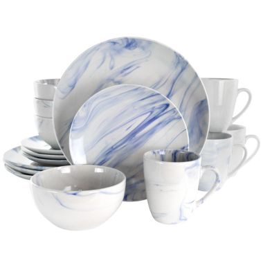 Elama Fine Marble 16 Piece Stoneware Dinnerware Set in Blue and White. View a larger version of this product image.