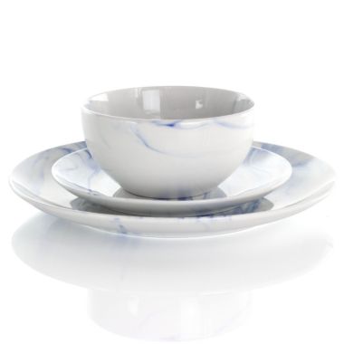 Elama Fine Marble 16 Piece Stoneware Dinnerware Set in Blue and White. View a larger version of this product image.