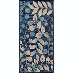 Nourison Tranquil 2' X 4' Navy Area Rug Contemporary Botanical Vine and Bloom by Nourison