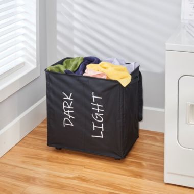 mDesign Divided Laundry Hamper Basket with Lid, Fabric Handles. View a larger version of this product image.