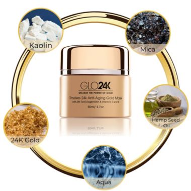 GLO24K Timeless Nourishing Gold Mask With 24k Gold, OxygenSkin, & Vitamins C,E Potent Formula For Radiant Skin - Made In The USA. View a larger version of this product image.