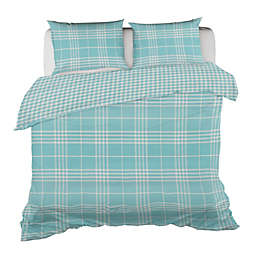 Ninety Six Banbury Plaid Turquoise Blue Reversible Duvet Cover Set Queen with 2 Pillow Shams