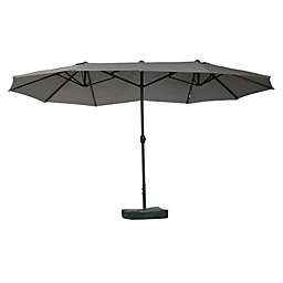 Outsunny 15' Steel Rectangular Outdoor Double Sided Market Patio Umbrella with UV Sun Protection & Easy Crank, Dark Gray