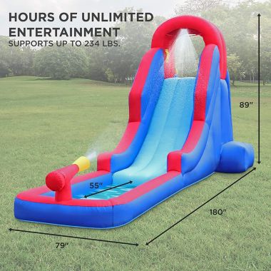 Sunny & Fun Deluxe Inflatable Water Slide Park - Heavy-Duty Nylon for Outdoor Fun - Climbing Wall, Slide, & Small Splash Pool - Easy to Set Up & Inflate with Included Air Pump & Carrying Case. View a larger version of this product image.