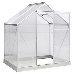 Outsunny 6' x 4' Portable Walk-In Greenhouse Outdoor Plant Gardening Green House Canopy w/ Sliding Door Adjustable Window Silver