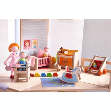 HABA Little Friends Children&#39;s Nursery Room - Dollhouse Furniture for 4&quot; Bendy Dolls. View a larger version of this product image.