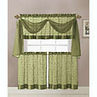 Alternate image 0 for Kate Aurora Living Complete 4 Piece Linen Leaf Embroidered Complete Kitchen Curtain Set - 58 in. W x 36 in. L, Sage