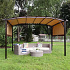 Alternate image 1 for Sunnydaze 9&#39; x 12&#39; Metal Arched Pergola with Retractable Canopy Tan