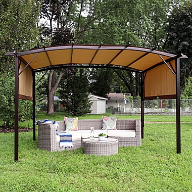 Sunnydaze 9&#39; x 12&#39; Metal Arched Pergola with Retractable Canopy Tan. View a larger version of this product image.