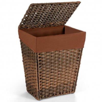 EHC Woven Pattern Laundry Storage Hamper Basket With Lid Grey