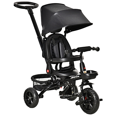 Qaba Baby Tricycle 4 In 1 Stroller w/ Reversible Angle Adjustable Seat Removable Handle Canopy Handrail Belt Storage Footrest Brake Clutch for 1-5 Years Old Black. View a larger version of this product image.