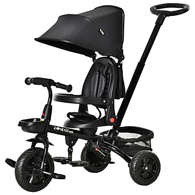 Qaba Baby Tricycle 4 In 1 Stroller w/ Reversible Angle Adjustable Seat Removable Handle Canopy Handrail Belt Storage Footrest Brake Clutch for 1-5 Years Old Black. View a larger version of this product image.