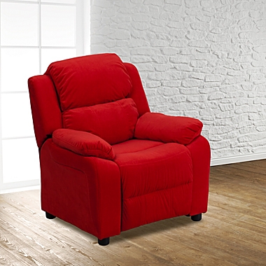 Flash Furniture Charlie Deluxe Padded Contemporary Red Microfiber Kids Recliner with Storage Arms. View a larger version of this product image.
