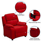 Alternate image 2 for Flash Furniture Deluxe Padded Contemporary Red Microfiber Kids Recliner With Storage Arms - Red Microfiber