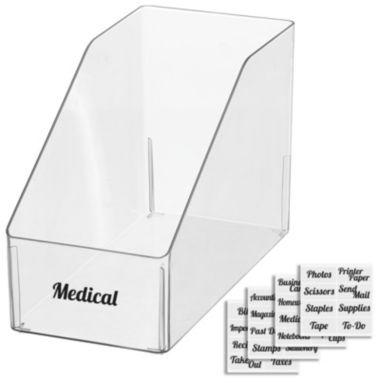 mDesign Plastic Storage Bin for Office + 32 Adhesive Labels. View a larger version of this product image.