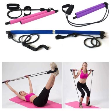 Link Pilates Bar Stick Resistance Band for Portable Gym Home Fitness Exercise - Purple. View a larger version of this product image.