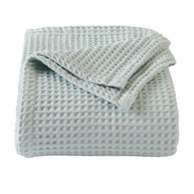 Market & Place Cotton Waffle Knit Lightweight Full/Queen Bed Blanket in Icy Blue. View a larger version of this product image.