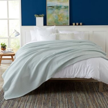 Market & Place Cotton Waffle Knit Lightweight Full/Queen Bed Blanket in Icy Blue. View a larger version of this product image.