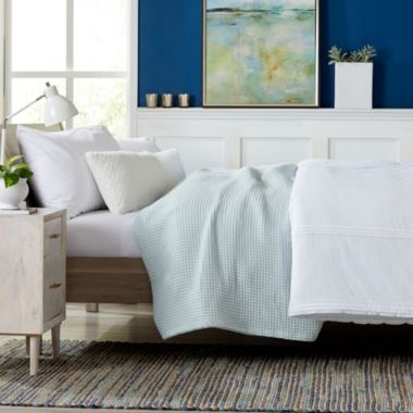 Market & Place Cotton Waffle Knit Lightweight Full/Queen Bed Blanket in Icy Blue. View a larger version of this product image.