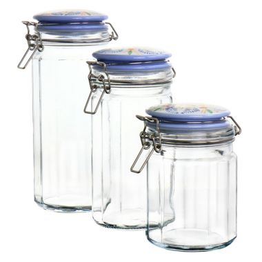 Laurie Gates California Designs Tierra 3 Piece Glass Canister Set with Decorated Lids. View a larger version of this product image.