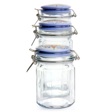 Laurie Gates California Designs Tierra 3 Piece Glass Canister Set with Decorated Lids. View a larger version of this product image.