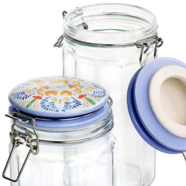 Laurie Gates California Designs Tierra 3 Piece Glass Canister Set with Decorated Lids. View a larger version of this product image.