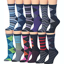 Tipi Toe, Women's Plus Size 12 Pairs Colorful Patterned Crew Socks