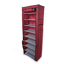 Infinity Merch 9 Lattices Non-woven Fabric Shoe Rack in Wine Red