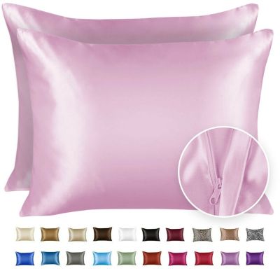 SHOPBEDDING Silky Satin Pillowcase for Hair and Skin - King Satin Pillow Case with Zipper, Pink (Pillowcase Set of 2) By BLISSFORD