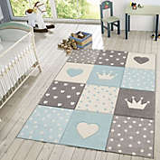 Paco Home Kids Rug for Nursery with Dots Hearts And Stars In Blue Pastel Colors