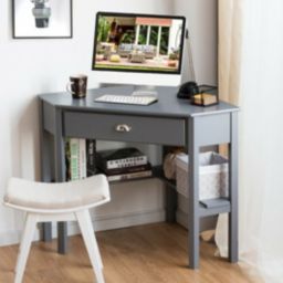 Costway Corner Wooden PC Laptop Computer Desk-Gray