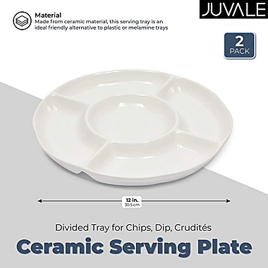 Porcelain Divided Serving Plate DEAYOU 3-Pack Ceramic Chip and Dip Serving Tray Veggie 10 Decorative Sectional Platter Snack 5-Compartment Stoneware Appetizer Fruit Dish for Party Entertaining 