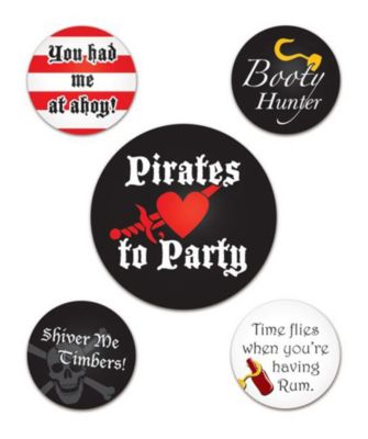 Beistle Party Decorative Pirate Party Buttons 2 - 1/3" & 1 - 1/3" - 12 Pack, (5/Card)