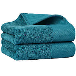 PiccoCasa Long Terry Comed Cotton Hand Towels, 2 Pack Thick Face Towel Set Design, Super Soft and Highly Absorbent Hand Towel for Bathroom (Teal, 16 x 30 Inch)