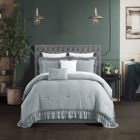 Alternate image 1 for Chic Home Kensley Comforter Set Washed Crinkle Ruffled Flange Border Design Bedding Grey, Queen